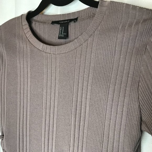 Forever 21 Side Ties Blouse Sweater Top Long Sleeve Taupe Medium - Picture 3 of 11